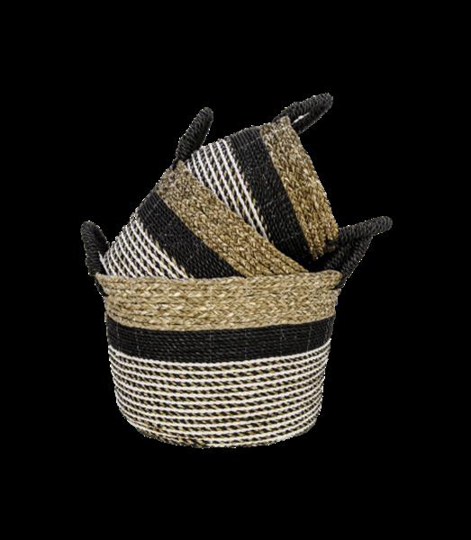 Grote foto mandenset malibu zwart naturel wit raffia zeegras set van 3 doe het zelf en verbouw materialen en producten
