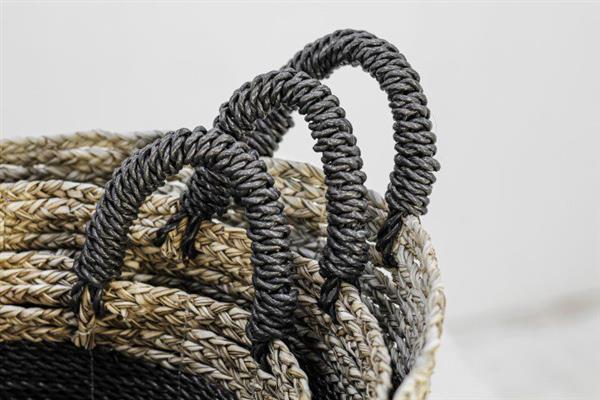 Grote foto mandenset malibu zwart naturel wit raffia zeegras set van 3 doe het zelf en verbouw materialen en producten