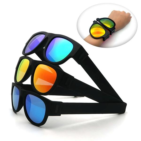 Grote foto nieuwigheid opvouwbare zonnebril met opbergdoos gepolariseerde spiegelglazen klap polsband tinten kleding dames sieraden