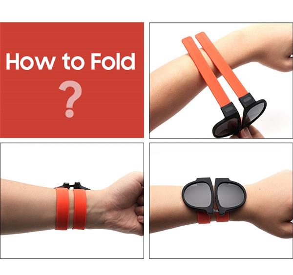 Grote foto nieuwigheid opvouwbare zonnebril met opbergdoos gepolariseerde spiegelglazen klap polsband tinten kleding dames sieraden