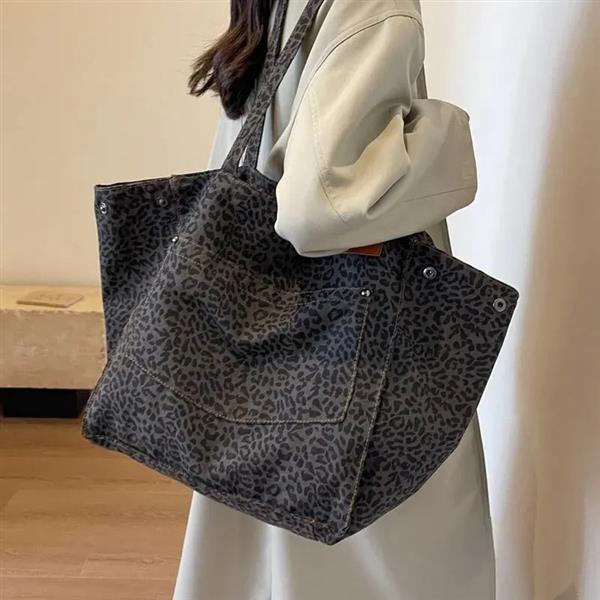 Grote foto leopard pattern tote bag for women vintage canvas large capacity shoulder handbag sieraden tassen en uiterlijk damestassen