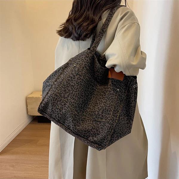 Grote foto leopard pattern tote bag for women vintage canvas large capacity shoulder handbag sieraden tassen en uiterlijk damestassen