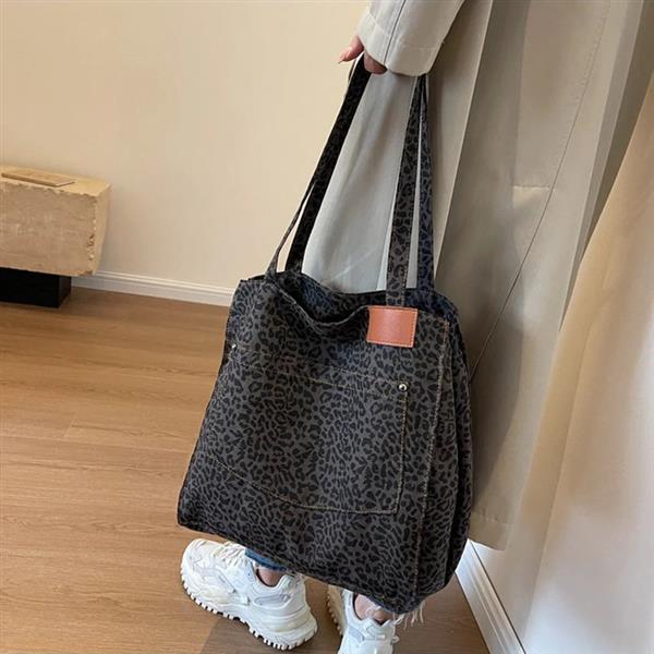 Grote foto leopard pattern tote bag for women vintage canvas large capacity shoulder handbag sieraden tassen en uiterlijk damestassen