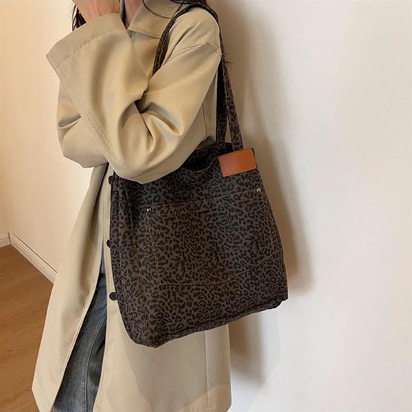 Grote foto leopard pattern tote bag for women vintage canvas large capacity shoulder handbag sieraden tassen en uiterlijk damestassen