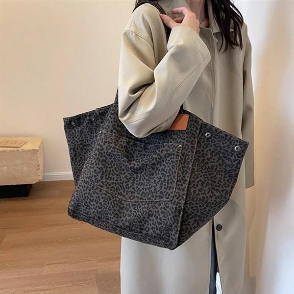 Grote foto leopard pattern tote bag for women vintage canvas large capacity shoulder handbag sieraden tassen en uiterlijk damestassen