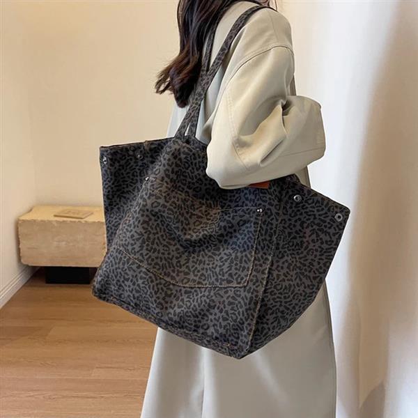 Grote foto leopard pattern tote bag for women vintage canvas large capacity shoulder handbag sieraden tassen en uiterlijk damestassen