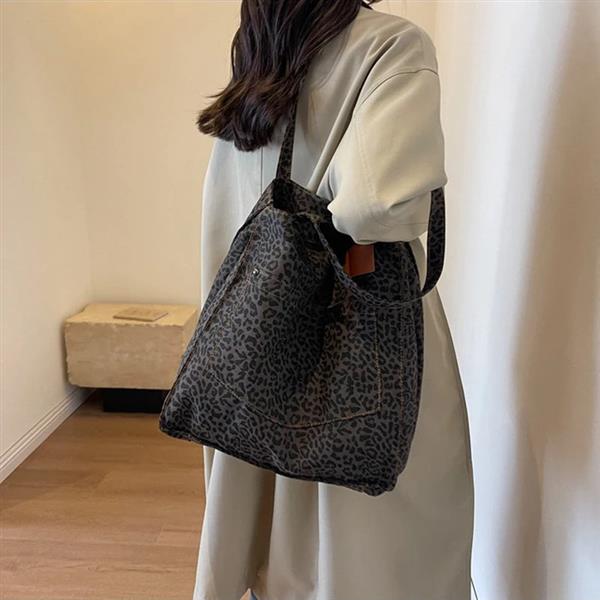 Grote foto leopard pattern tote bag for women vintage canvas large capacity shoulder handbag sieraden tassen en uiterlijk damestassen