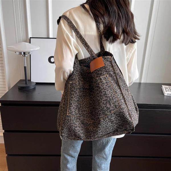 Grote foto leopard pattern tote bag for women vintage canvas large capacity shoulder handbag sieraden tassen en uiterlijk damestassen