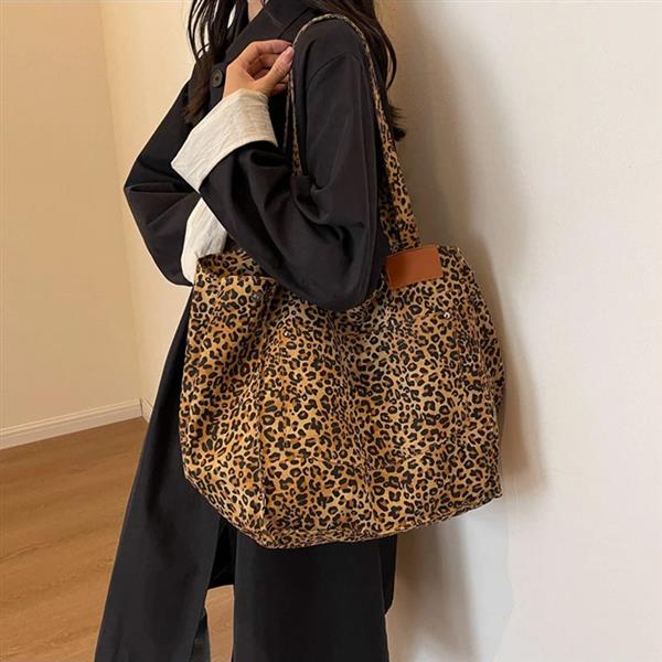 Grote foto leopard pattern tote bag for women vintage canvas large capacity shoulder handbag sieraden tassen en uiterlijk damestassen