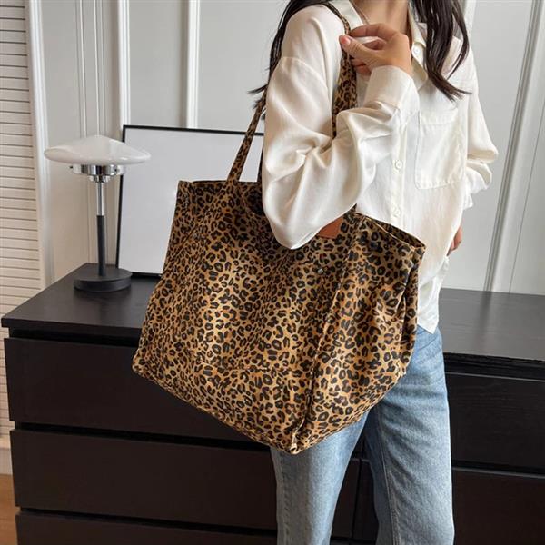 Grote foto leopard pattern tote bag for women vintage canvas large capacity shoulder handbag sieraden tassen en uiterlijk damestassen