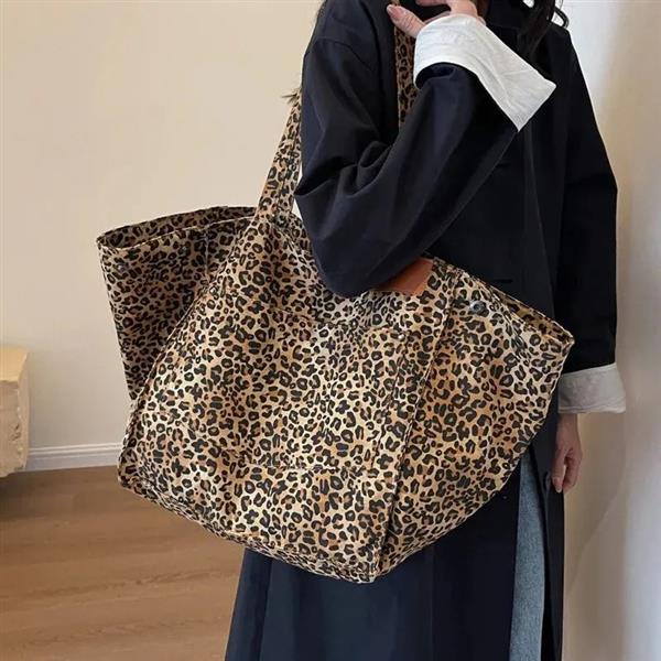 Grote foto leopard pattern tote bag for women vintage canvas large capacity shoulder handbag sieraden tassen en uiterlijk damestassen