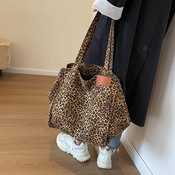 Grote foto leopard pattern tote bag for women vintage canvas large capacity shoulder handbag sieraden tassen en uiterlijk damestassen