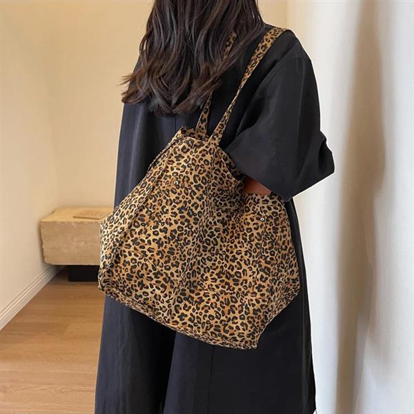 Grote foto leopard pattern tote bag for women vintage canvas large capacity shoulder handbag sieraden tassen en uiterlijk damestassen