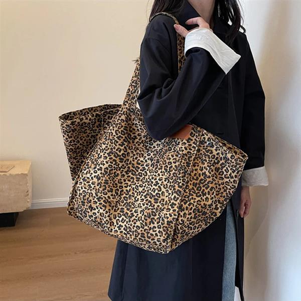 Grote foto leopard pattern tote bag for women vintage canvas large capacity shoulder handbag sieraden tassen en uiterlijk damestassen