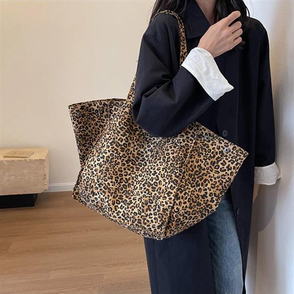Grote foto leopard pattern tote bag for women vintage canvas large capacity shoulder handbag sieraden tassen en uiterlijk damestassen