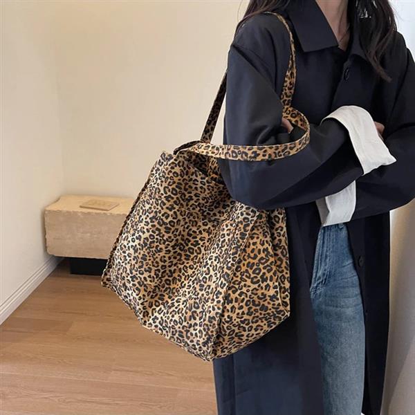 Grote foto leopard pattern tote bag for women vintage canvas large capacity shoulder handbag sieraden tassen en uiterlijk damestassen