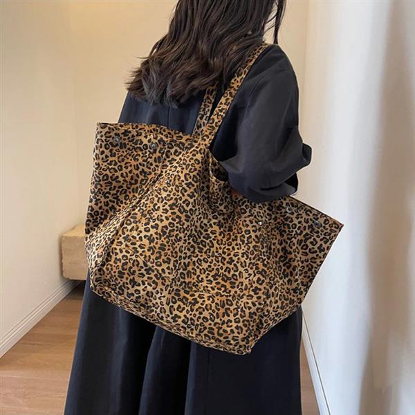 Grote foto leopard pattern tote bag for women vintage canvas large capacity shoulder handbag sieraden tassen en uiterlijk damestassen