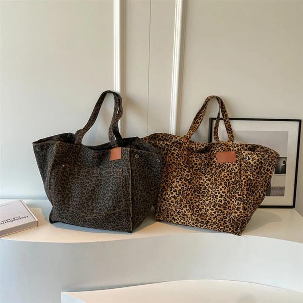 Grote foto leopard pattern tote bag for women vintage canvas large capacity shoulder handbag sieraden tassen en uiterlijk damestassen