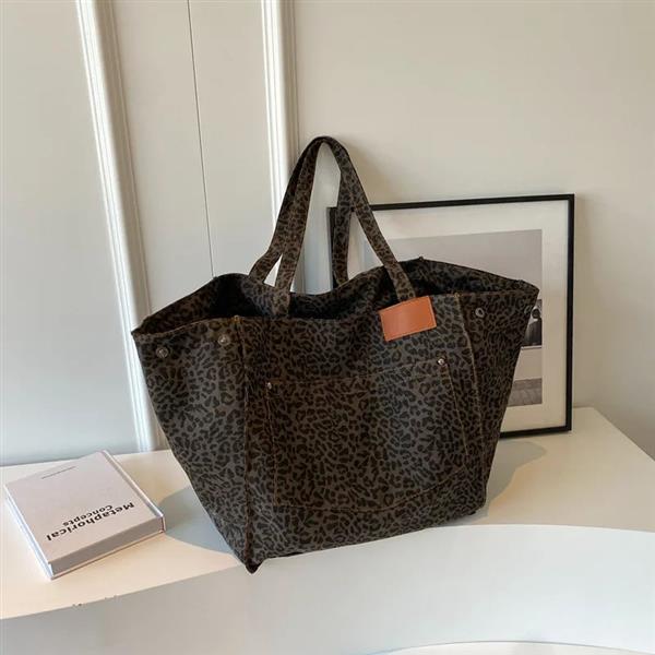 Grote foto leopard pattern tote bag for women vintage canvas large capacity shoulder handbag sieraden tassen en uiterlijk damestassen