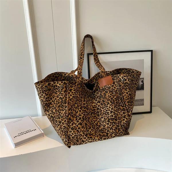Grote foto leopard pattern tote bag for women vintage canvas large capacity shoulder handbag sieraden tassen en uiterlijk damestassen