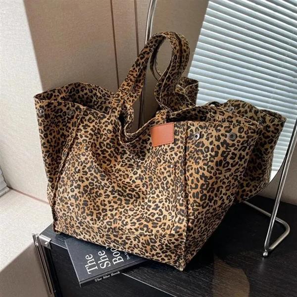 Grote foto leopard pattern tote bag for women vintage canvas large capacity shoulder handbag sieraden tassen en uiterlijk damestassen