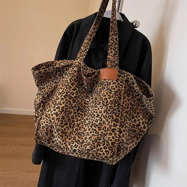 Grote foto leopard pattern tote bag for women vintage canvas large capacity shoulder handbag sieraden tassen en uiterlijk damestassen