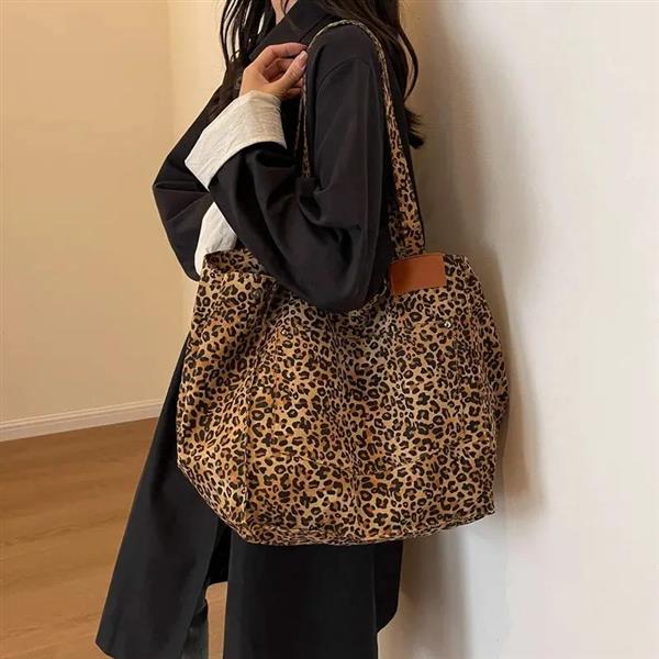 Grote foto leopard pattern tote bag for women vintage canvas large capacity shoulder handbag sieraden tassen en uiterlijk damestassen