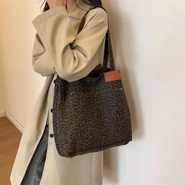 Grote foto leopard pattern tote bag for women vintage canvas large capacity shoulder handbag sieraden tassen en uiterlijk damestassen