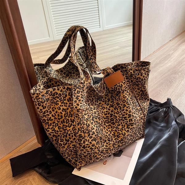 Grote foto leopard pattern tote bag for women vintage canvas large capacity shoulder handbag sieraden tassen en uiterlijk damestassen