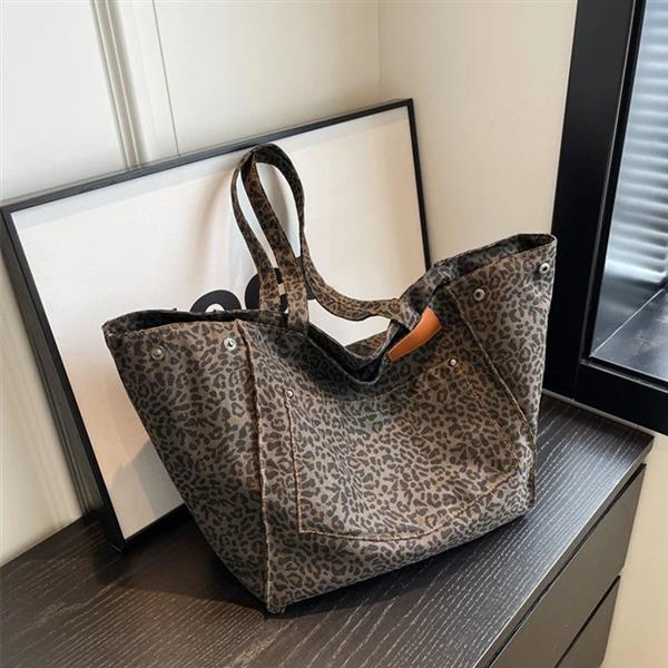 Grote foto leopard pattern tote bag for women vintage canvas large capacity shoulder handbag sieraden tassen en uiterlijk damestassen