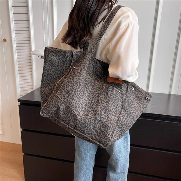 Grote foto leopard pattern tote bag for women vintage canvas large capacity shoulder handbag sieraden tassen en uiterlijk damestassen