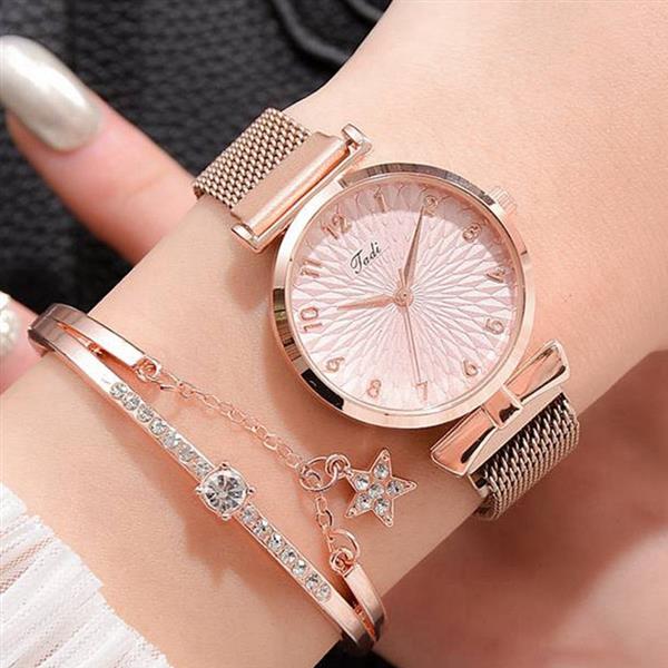 Grote foto luxe horloge met armband voor dames quartz horloge met magnetische leren band kleding dames horloges