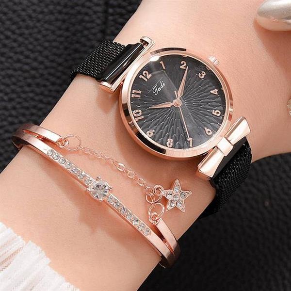 Grote foto luxe horloge met armband voor dames quartz horloge met magnetische leren band kleding dames horloges