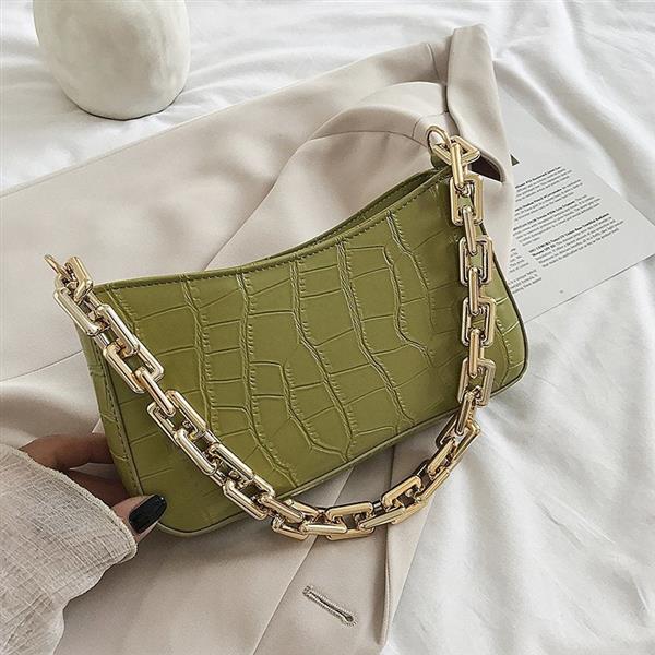 Grote foto pu lederen okseltas voor dames handtas met effen kleurketting in steenpatroon sieraden tassen en uiterlijk damestassen