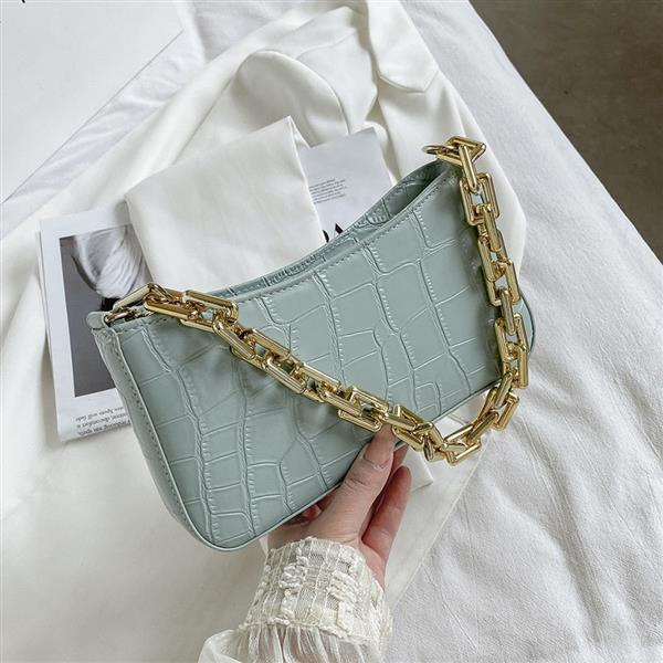 Grote foto pu lederen okseltas voor dames handtas met effen kleurketting in steenpatroon sieraden tassen en uiterlijk damestassen