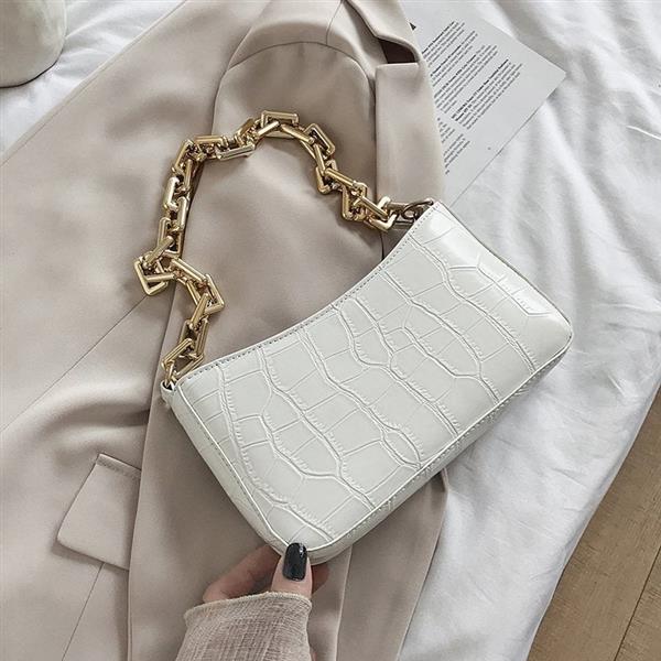 Grote foto pu lederen okseltas voor dames handtas met effen kleurketting in steenpatroon sieraden tassen en uiterlijk damestassen
