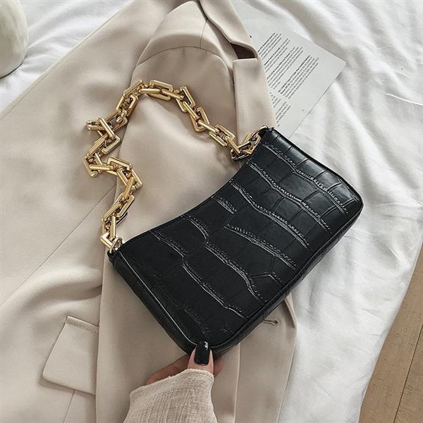 Grote foto pu lederen okseltas voor dames handtas met effen kleurketting in steenpatroon sieraden tassen en uiterlijk damestassen