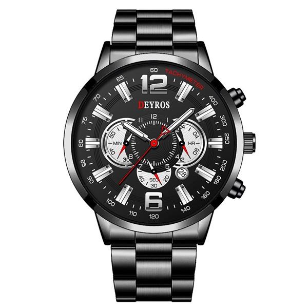 Grote foto roestvrijstalen sporthorloge voor heren quartz horloge kalender lichtgevende klok leer kleding dames horloges