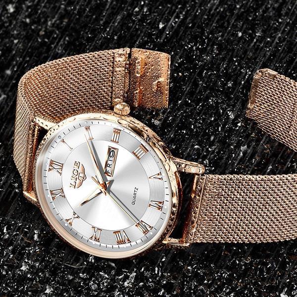 Grote foto ultradun luxe horloge voor dames quartz kalenderklok roestvrij staal waterdicht horloge kleding dames horloges