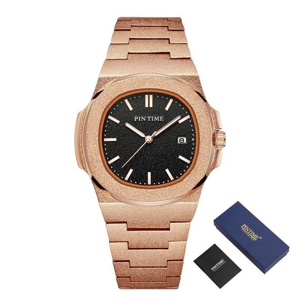 Grote foto frosted luxe horloge voor heren mode roestvrij stalen quartz horloge met opbergdoos kleding dames horloges