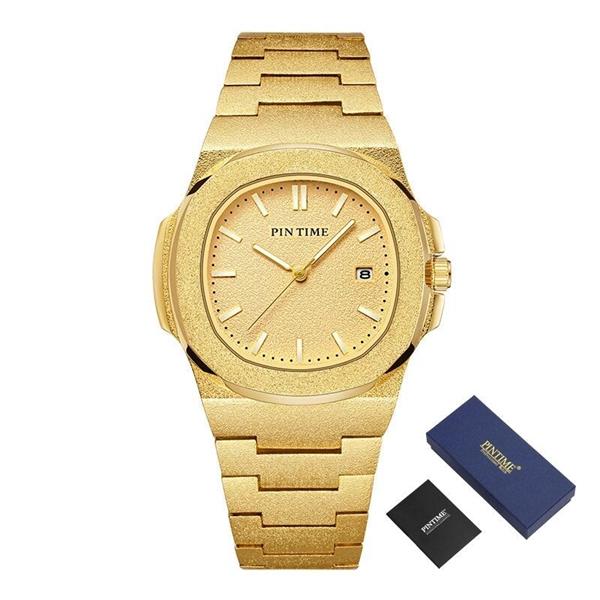 Grote foto frosted luxe horloge voor heren mode roestvrij stalen quartz horloge met opbergdoos kleding dames horloges