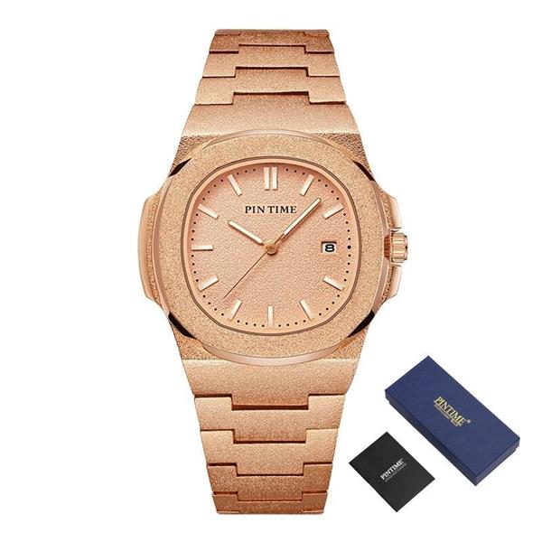 Grote foto frosted luxe horloge voor heren mode roestvrij stalen quartz horloge met opbergdoos kleding dames horloges