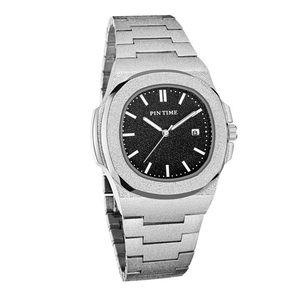 Grote foto frosted luxe horloge voor heren mode roestvrij stalen quartz horloge met opbergdoos kleding dames horloges