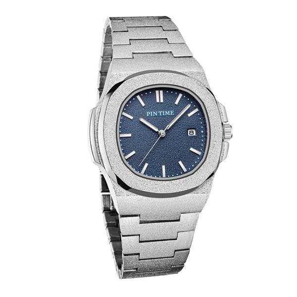Grote foto frosted luxe horloge voor heren mode roestvrij stalen quartz horloge met opbergdoos kleding dames horloges