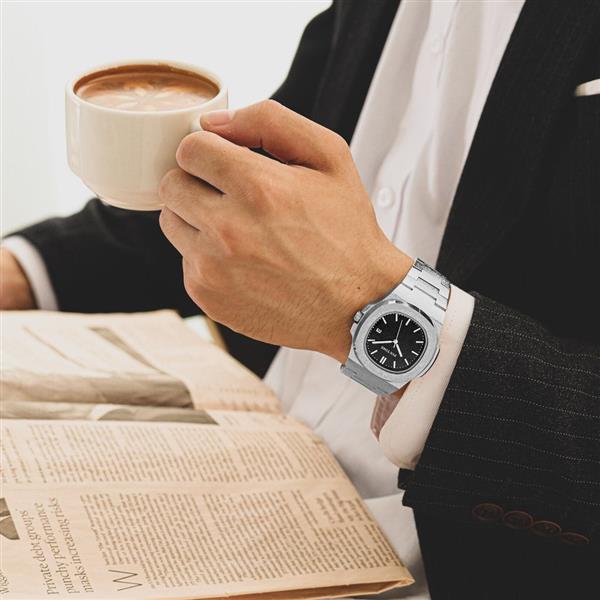 Grote foto frosted luxe horloge voor heren mode roestvrij stalen quartz horloge met opbergdoos kleding dames horloges