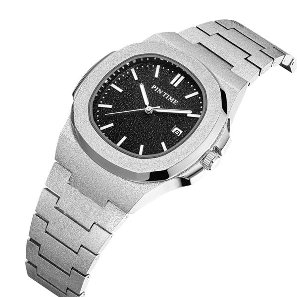 Grote foto frosted luxe horloge voor heren mode roestvrij stalen quartz horloge met opbergdoos kleding dames horloges