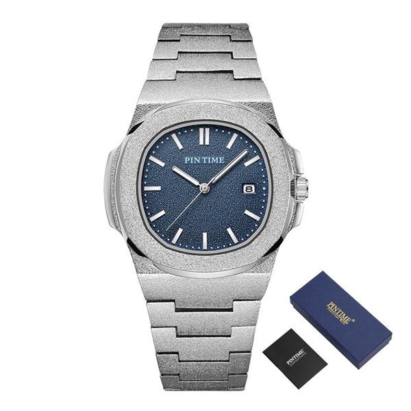 Grote foto frosted luxe horloge voor heren mode roestvrij stalen quartz horloge met opbergdoos kleding dames horloges