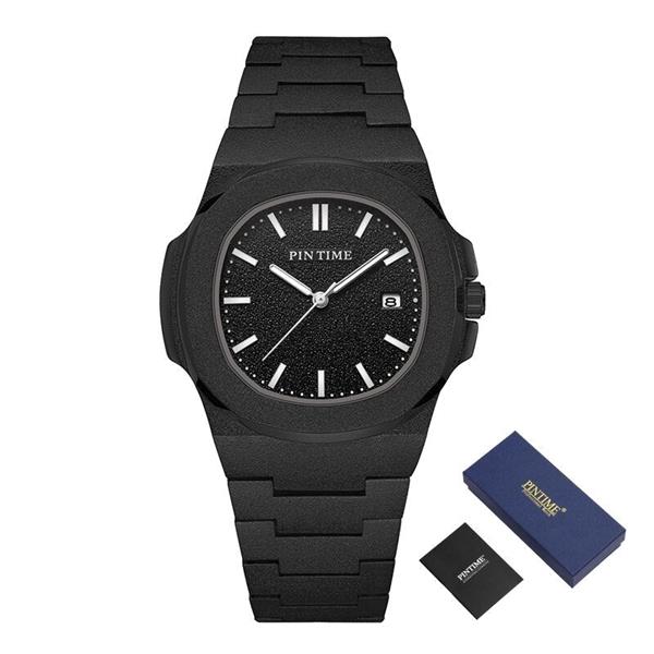 Grote foto frosted luxe horloge voor heren mode roestvrij stalen quartz horloge met opbergdoos kleding dames horloges