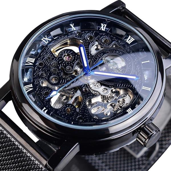 Grote foto luxe horloge met gouden kast voor heren horloge met leren of mesh bandje transparant mechanisch sk kleding dames horloges