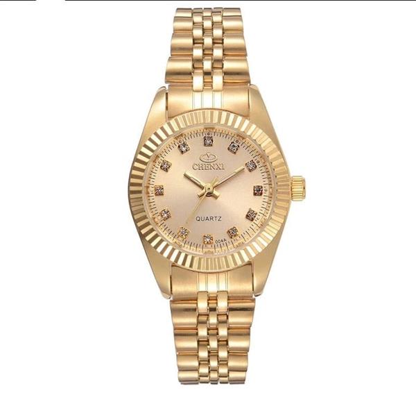 Grote foto luxe gouden horloge voor dames strass quartz horloge waterdicht polshorloge kleding dames horloges